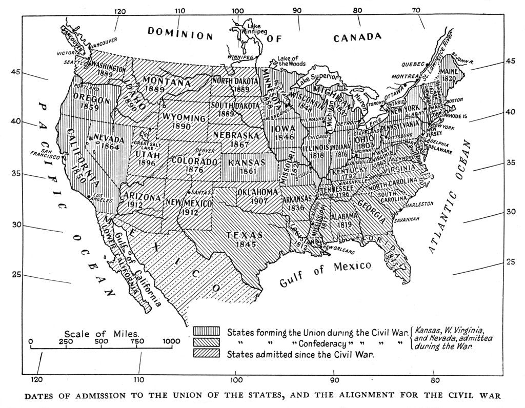 Detail of Dates of admission to the Union of the States, and the alignment for the civil war by Anonymous