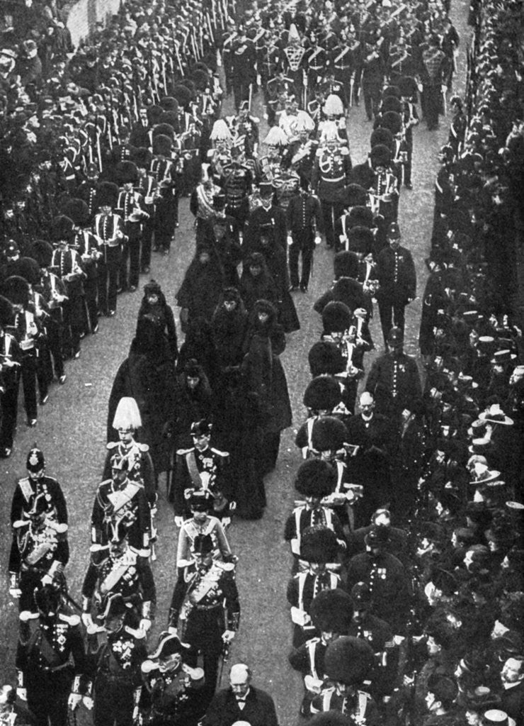 Detail of The royal mourners following the funeral procession from Osborne House to the Trinity Pier by Russell & Sons