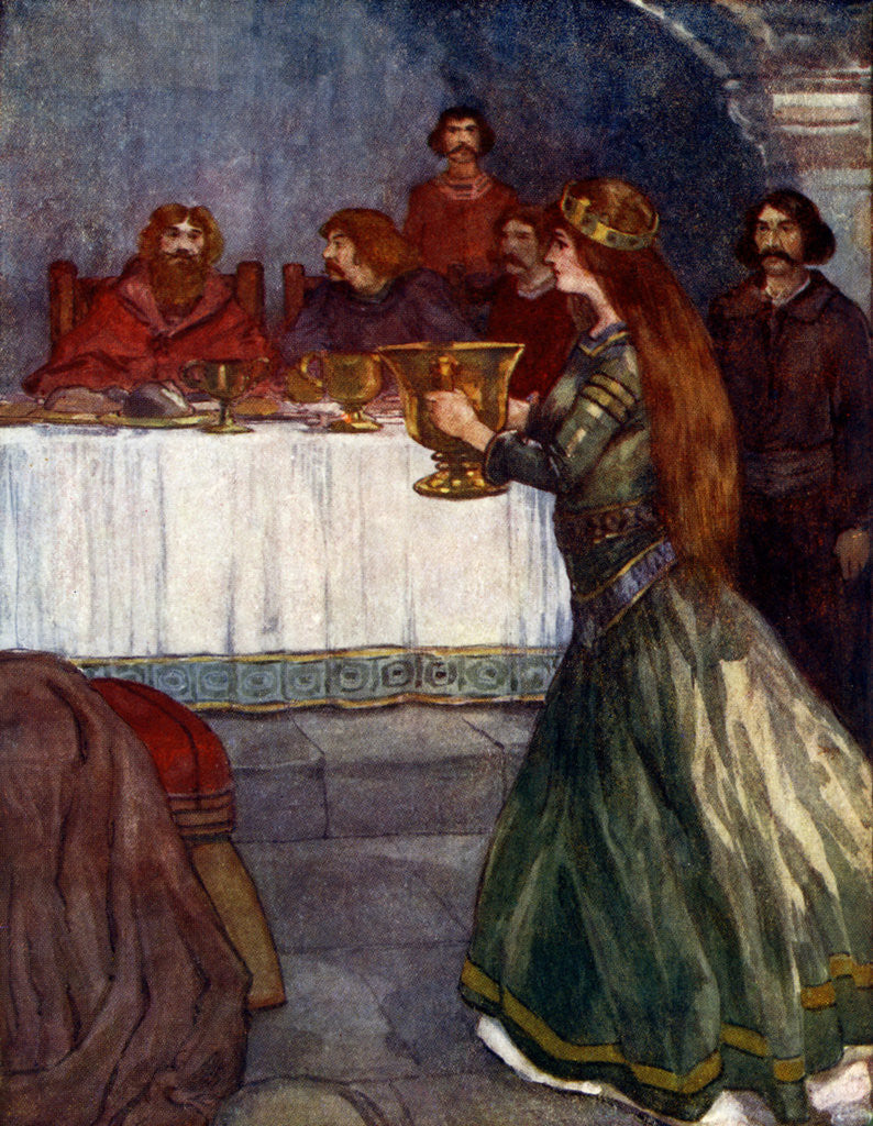 Detail of 'Rowena came into the room carrying a beautiful golden cup', c430 AD by A S Forrest