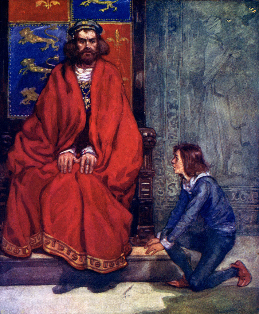 Detail of The little boy knelt before the King and stammered out the story by A S Forrest