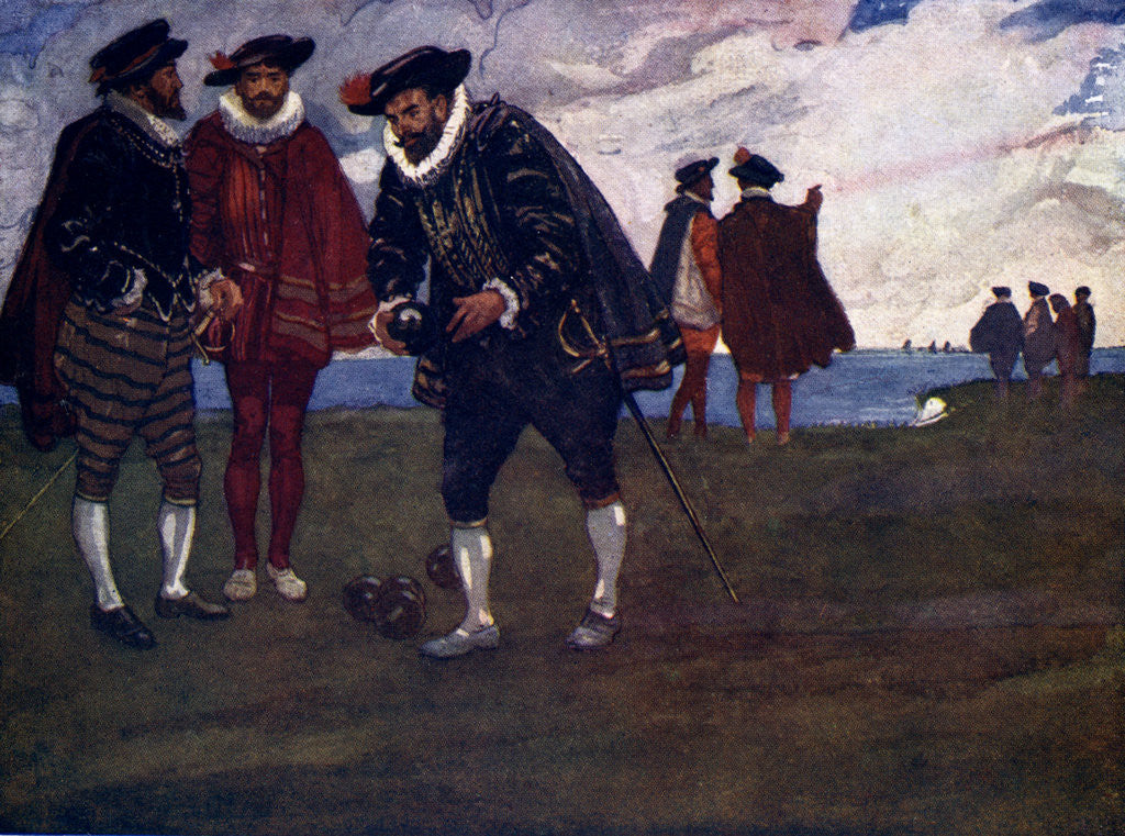 Detail of There is time to finish the game and beat the Spaniards too, said Drake by A S Forrest