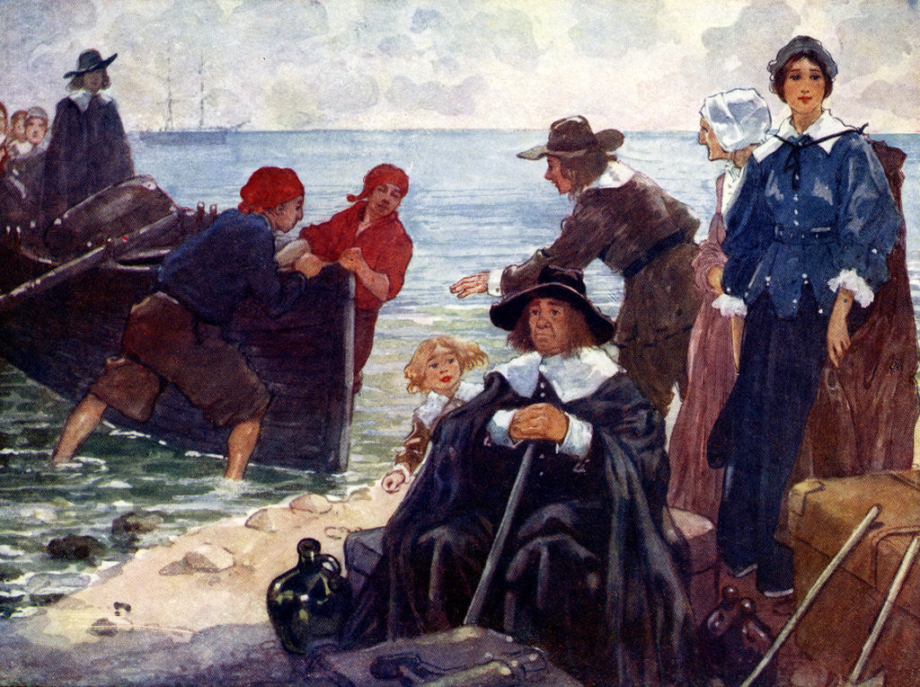 Detail of A band of exiles moor'd their bark on the wild New England shore by A S Forrest