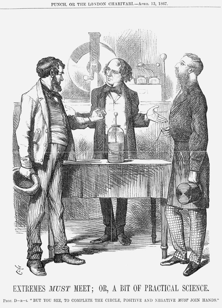 Detail of Extremes Must Meet; or, A Bit of Practical Science by John Tenniel