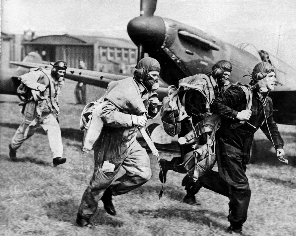 Detail of Fighter pilots run to their planes by Associated Newspapers
