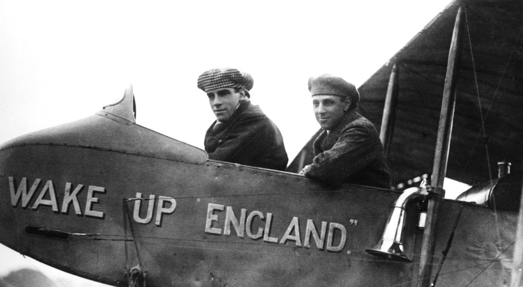 Detail of Graham White (left) and RT Gates, British pioneer aviators by Unknown