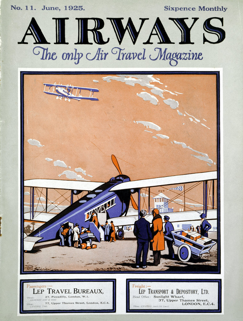 Detail of Loading a biplane with passengers and luggage at Croydon Aerodrome, London by Unknown