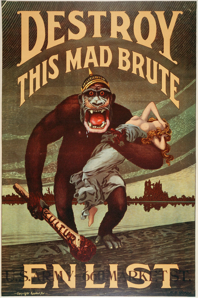 Detail of US Army enlistment poster; Destroy this Mad Brute, 1917-1918 by Unknown