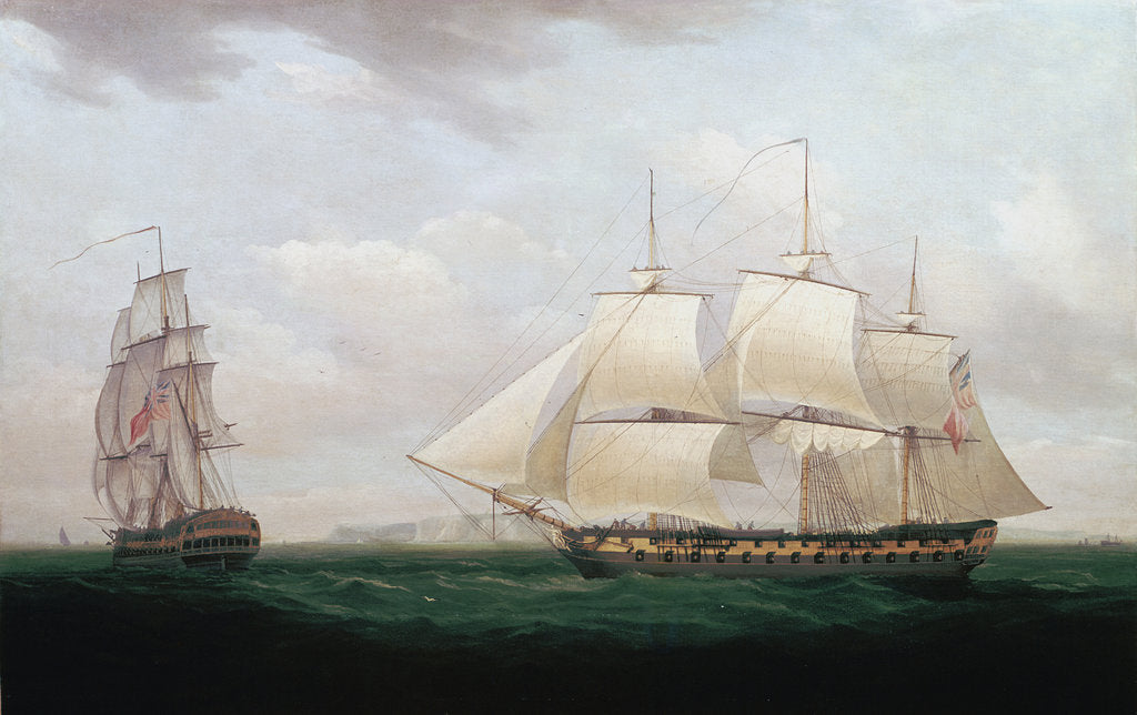 Detail of Two East Indiamen off a Coast, Thomas Whitcombe, c1850 by Thomas Whitcombe