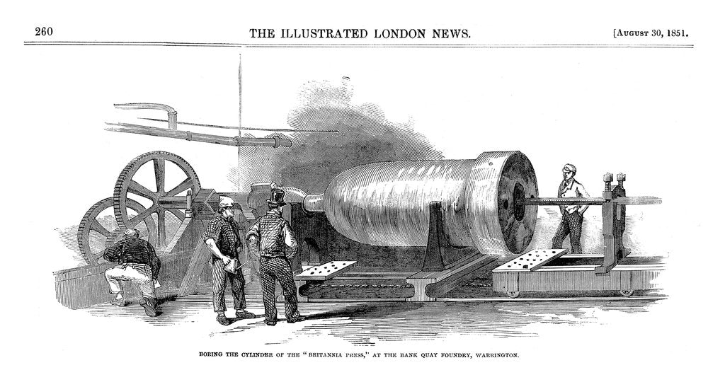 Detail of Boring the cylinder of the Britannia Press at the Bank Quay Foundry, Warrington, 1851 by Unknown