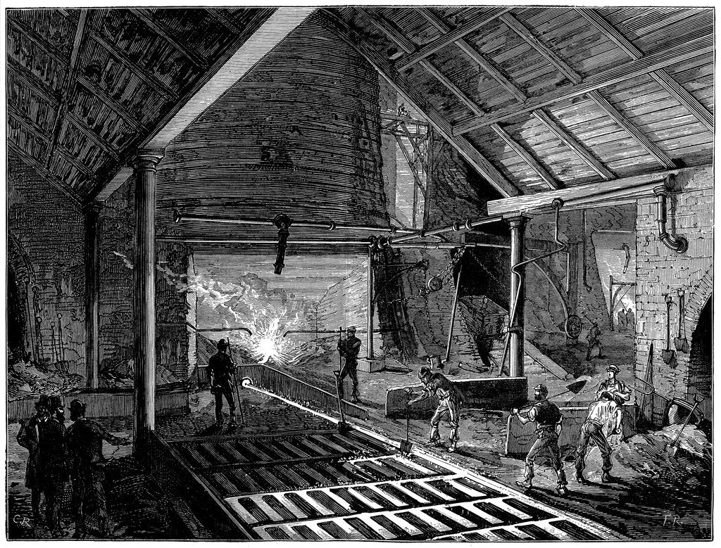 Detail of Tapping a blast furnace and running molten iron into the 'pigs', c1885 by Unknown