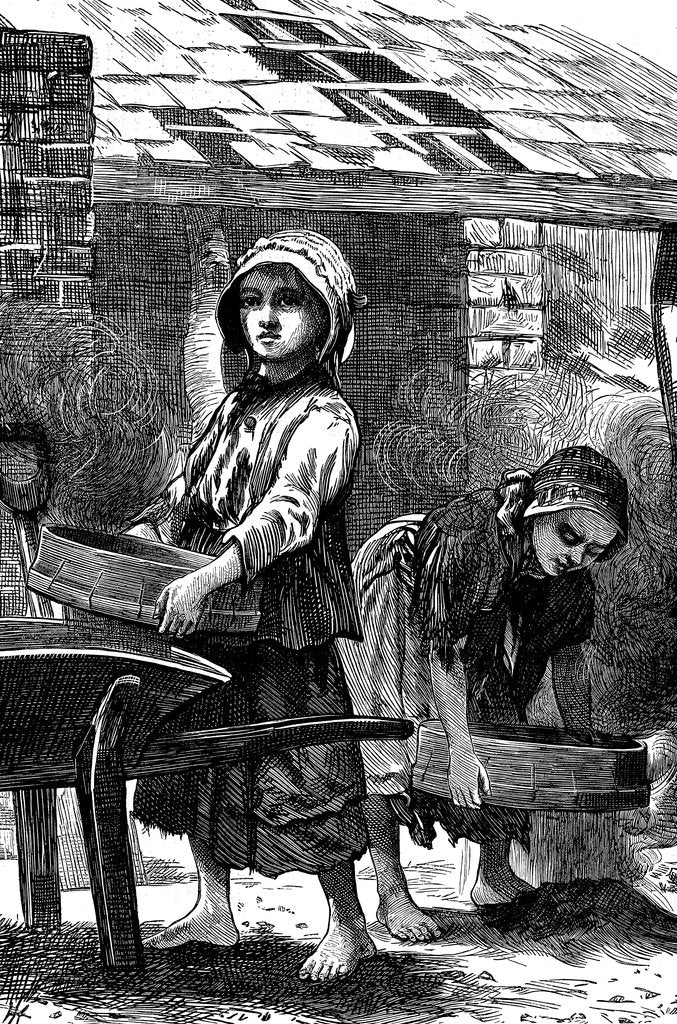 Detail of Barefoot girls sifting dust in a brickyard, 1871 by Unknown