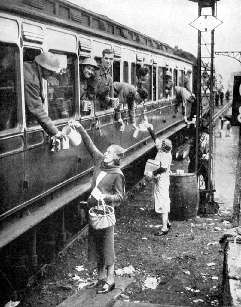 Detail of Local residents supplying refreshments to soldiers evacuated from Dunkirk, World War II, 1940 by Unknown