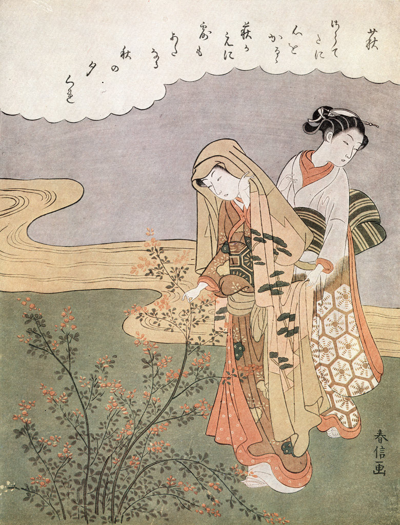 Detail of Young Lady and Maid by Suzuki Harunobu