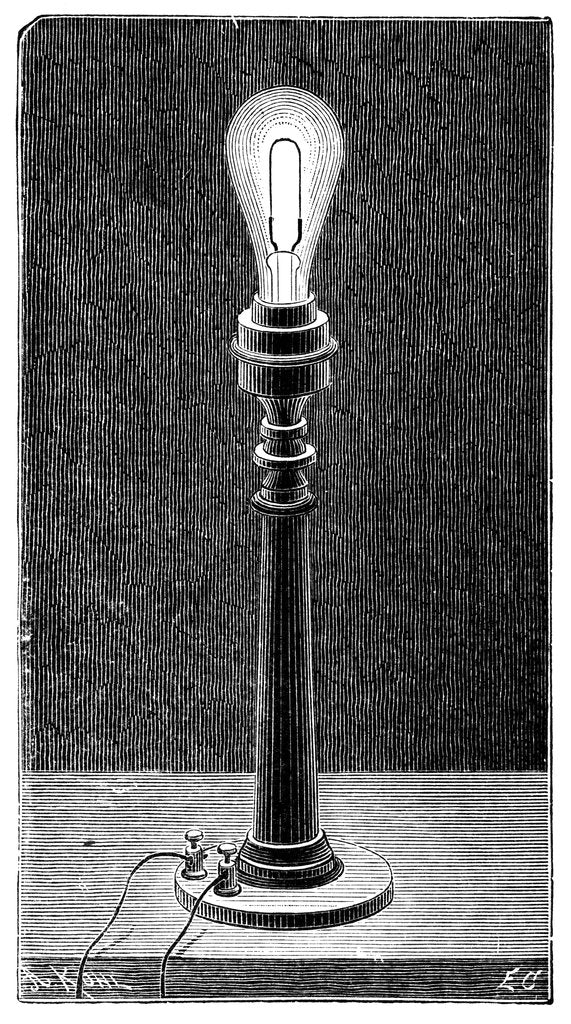 Detail of Edison's incandescent light globe in a table lamp fitting, 1891 by Unknown