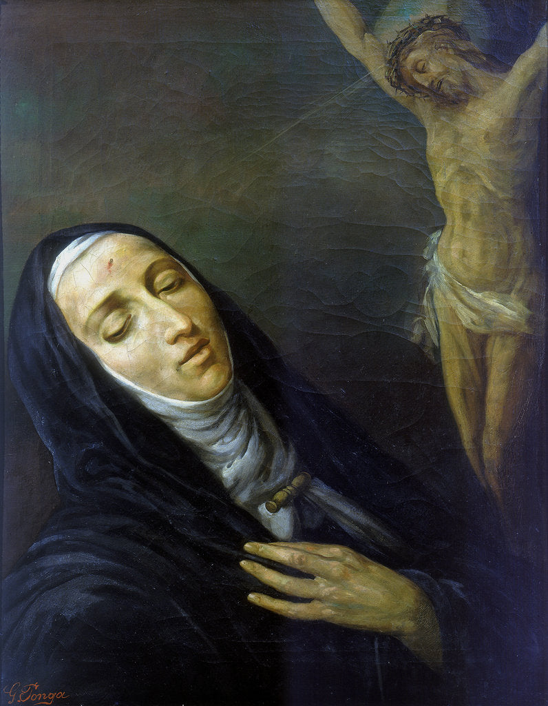Detail of St Rita de Cascia in ecstasy in front of the figure of Christ on the cross, 19th century by Anonymous