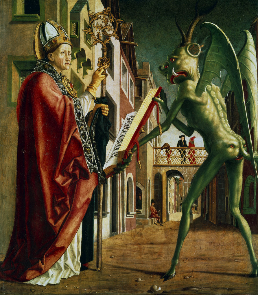 Detail of The Devil Presenting St Augustin with the Book of Vices, c1455-1498 by Michael Pacher