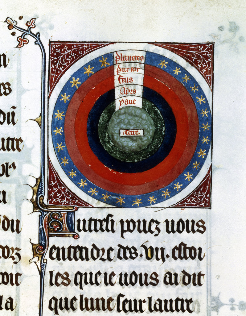 Detail of Earth surrounded by Water, Air, Fire, the planets and stars, 13th century by Unknown