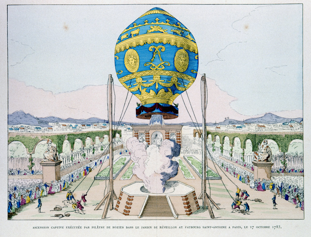 Detail of Ascent in captive hot air balloon made by Pilatre de Rozier, Paris, 11 October 1783 by Anonymous