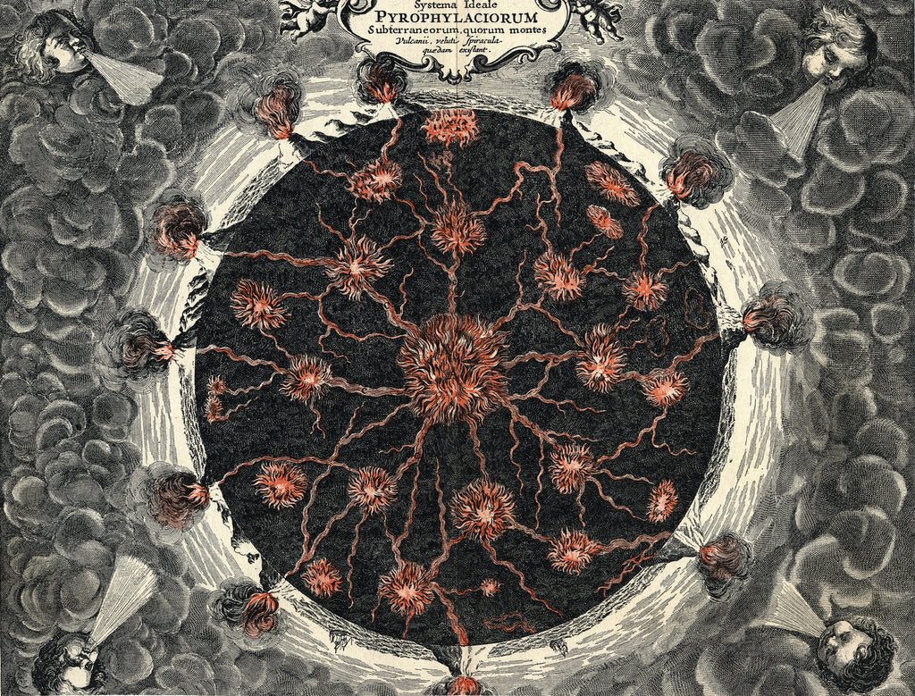 Detail of Sectional view of the Earth, showing central fire and volcanoes, 1665 by Unknown