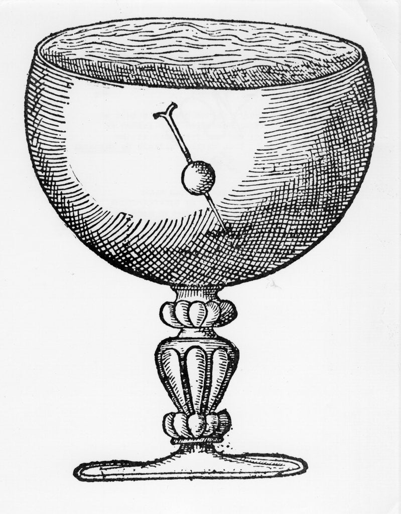 Detail of A magnetized needle pushed through a ball of cork, floating submerged in a goblet of water, 1600 by Unknown