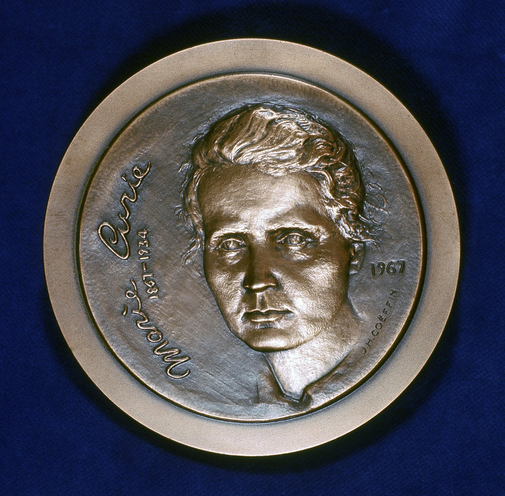 Detail of Medal commemorating Marie Sklodowska Curie, Polish-born French physicist, 1967 by Unknown