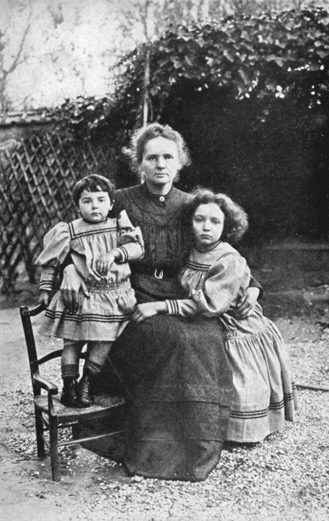 Detail of Marie Curie, Polish-born French physicist, with her daughters Eve and Irene, 1908 by Unknown
