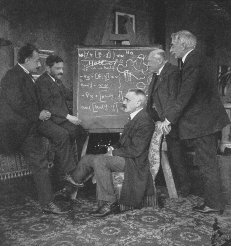 Detail of Albert Einstein and other physicists at Paul Ehrenfest's home, Leyden, Netherlands by Unknown
