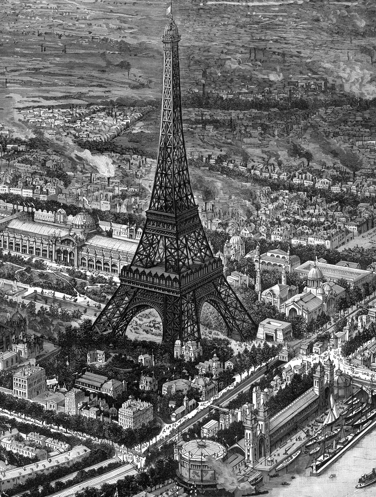 Detail of Bird's-eye view of the Eiffel Tower at the time of the opening of the Paris Exposition of 1889 by Unknown