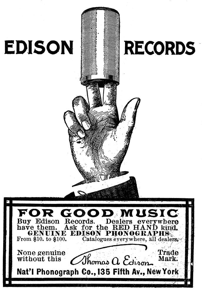Detail of Advertisement for Edison phonograph cylinder recordings, 1900 by Unknown
