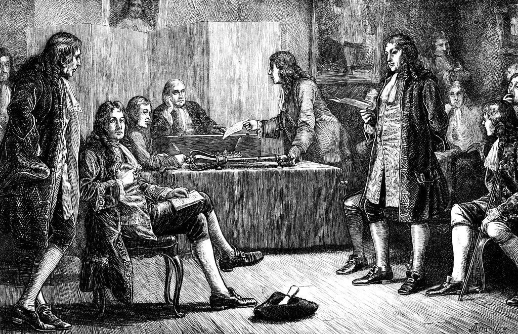 Detail of A meeting of the Royal Society in Crane Court, Fleet Street, London, 18th century (c1880) by Unknown