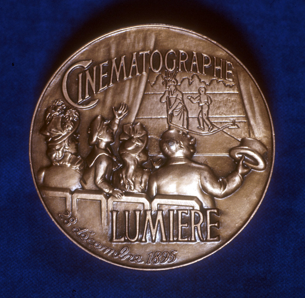 Detail of Reverse of medal commemorating 50 years of cinematography by the Lumiere brothers, 1945 by Unknown