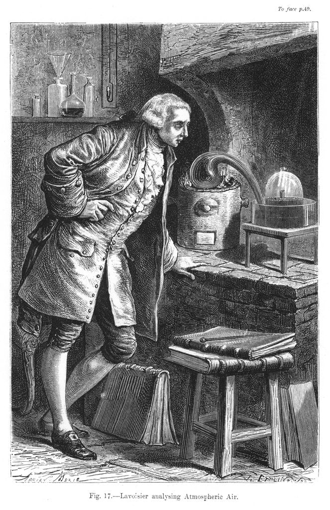 Detail of Antoine Laurent Lavoisier, French chemist, investigating the existence of oxygen in the air, 1873 by Unknown