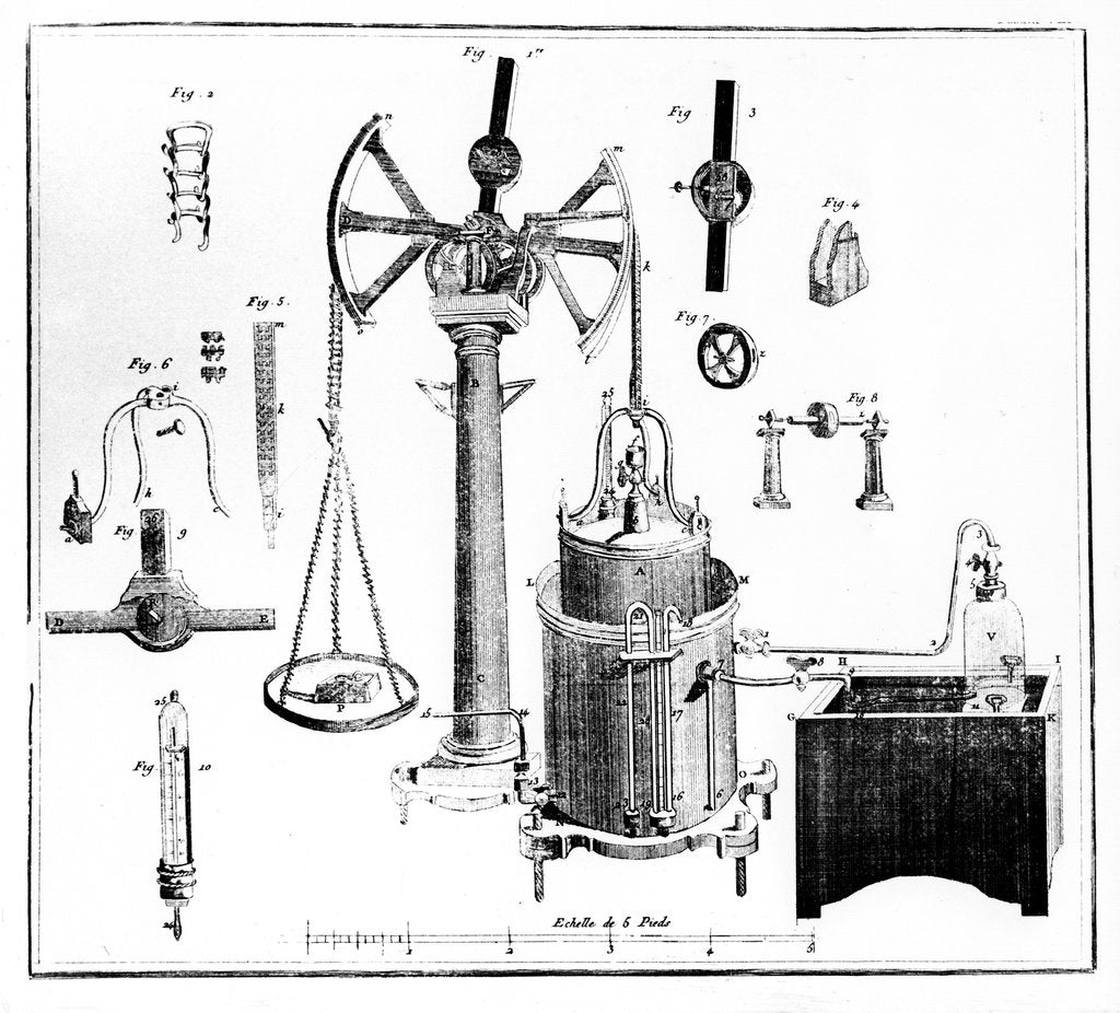 Detail of Antoine Lavoisier's apparatus for weighing gases, 1789 by Unknown