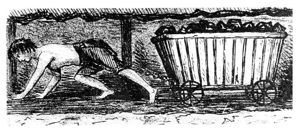 Detail of Boy 'putter' drawing a truck containing coal along a 24 inch high seam, Halifax, Yorkshire, 1848 by Unknown