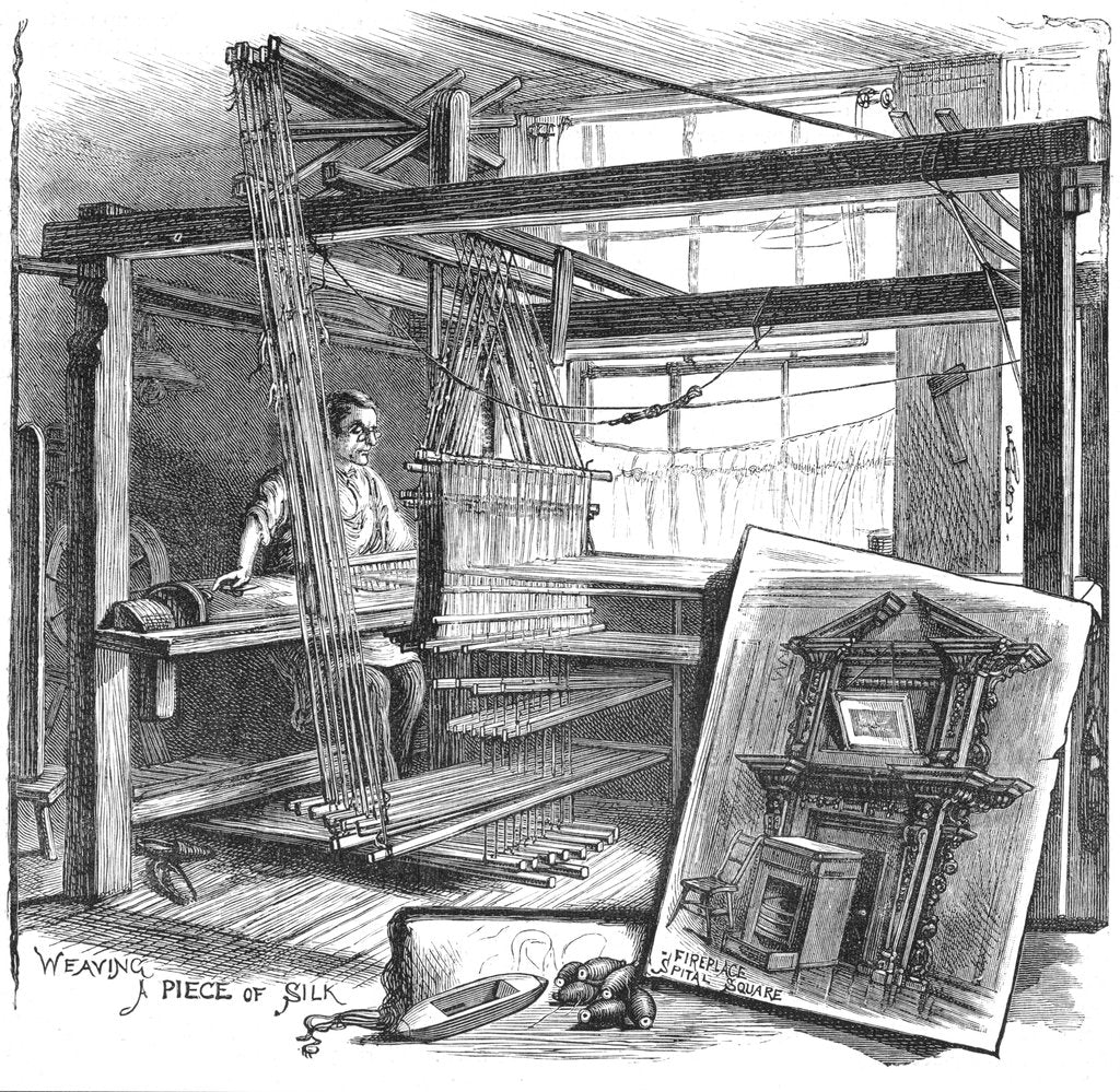 Detail of A Spitalfields silk weaver at his hand loom, 1884 by Unknown