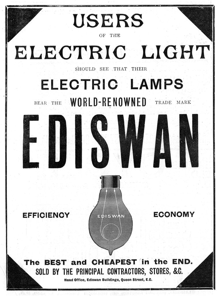 Detail of Advertisement for Ediswan incandescent light bulbs, 1898 by Unknown