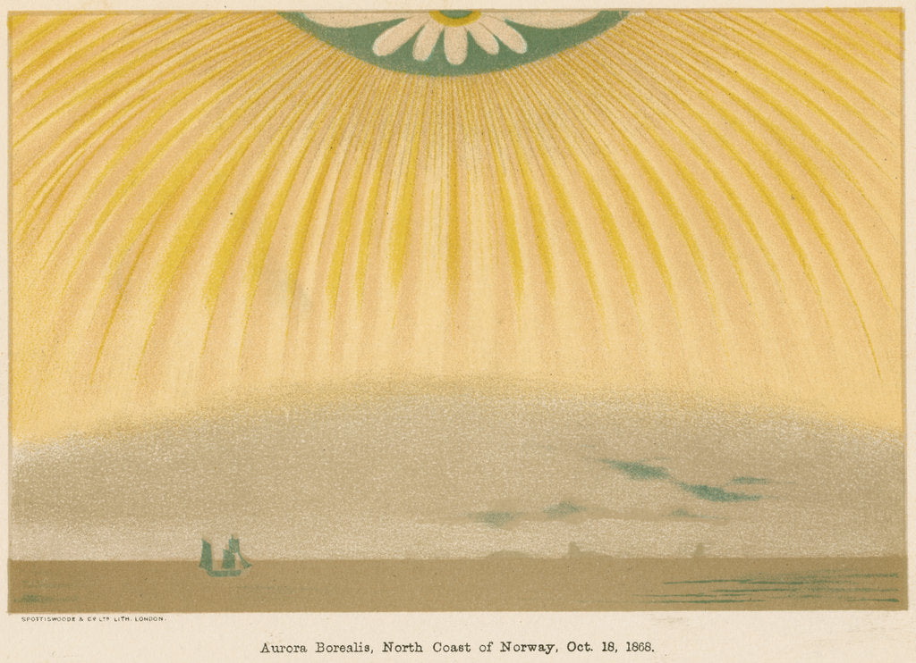 Detail of Aurora Borealis or Northern Lights observed from northern Norway, 10 October 1868, (1906) by Unknown