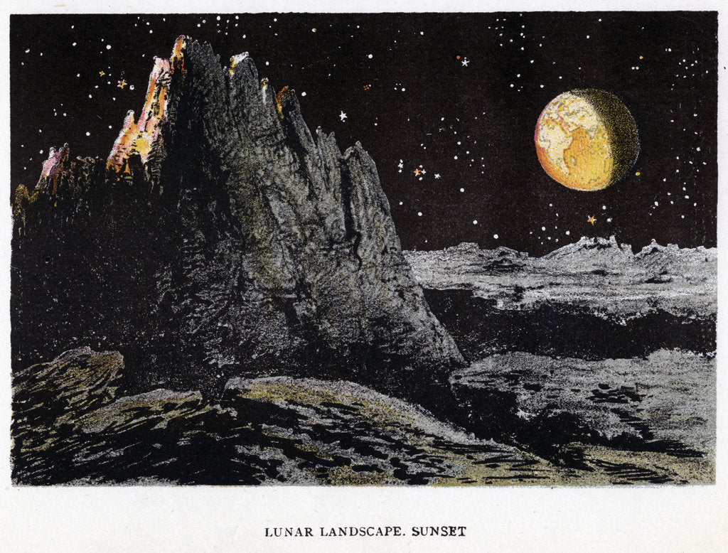 Detail of Artist's impression of the lunar landscape at sunset, 1884 by Unknown