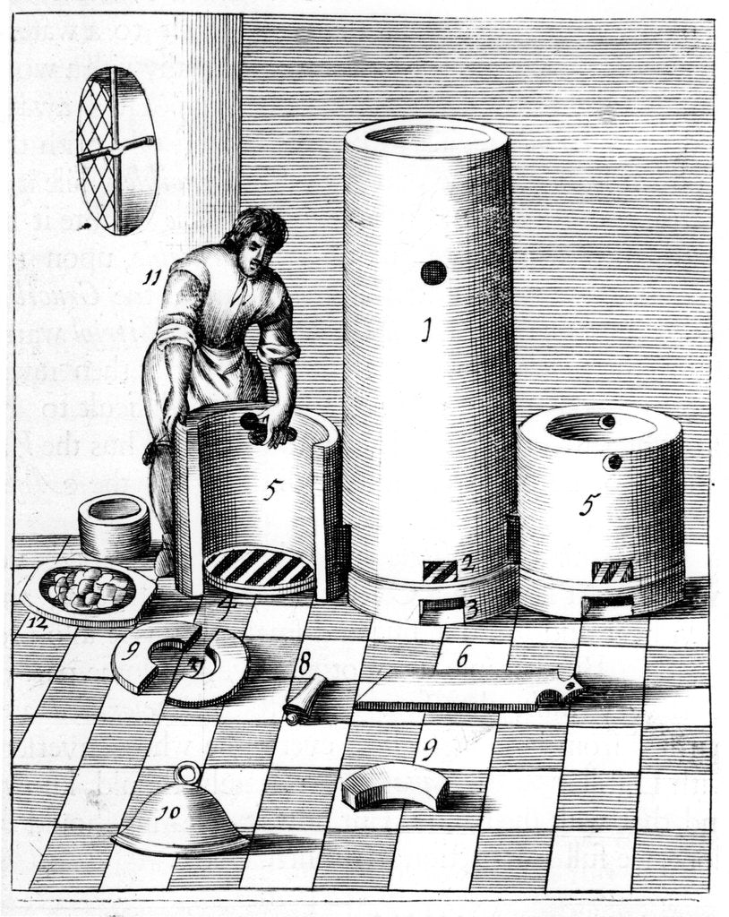 Detail of Athanor or Slow Harry, a self-feeding furnace maintaining a constant temperature, 1683 by Unknown