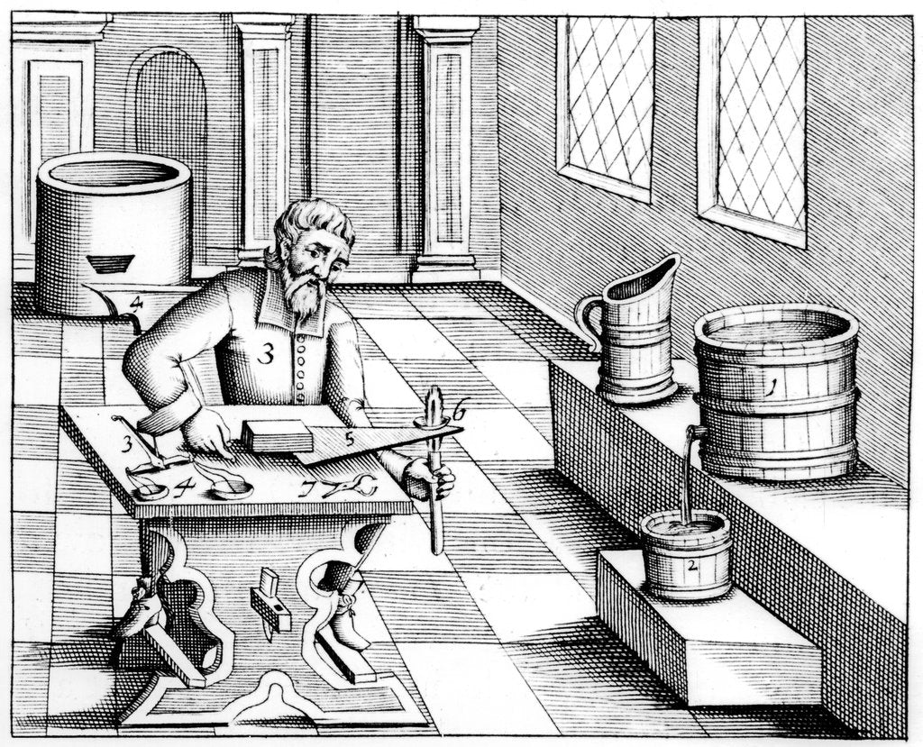 Detail of Checking the quality of saltpetre (nitre, potassium nitrate, or KN03), 1683 by Unknown