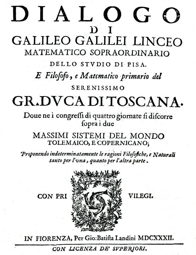 Detail of Title page of Dialogo, by Galileo, 1632 by Unknown