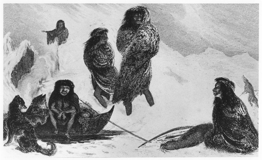 Detail of Fuegians going to trade with the Patagonians, 1839 by Unknown