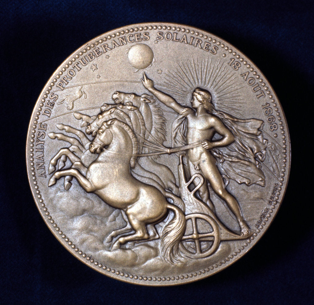 Detail of Medal commemorating Pierre Janssen and Norman Lockyer, French and English astronomers, 1868 by Unknown