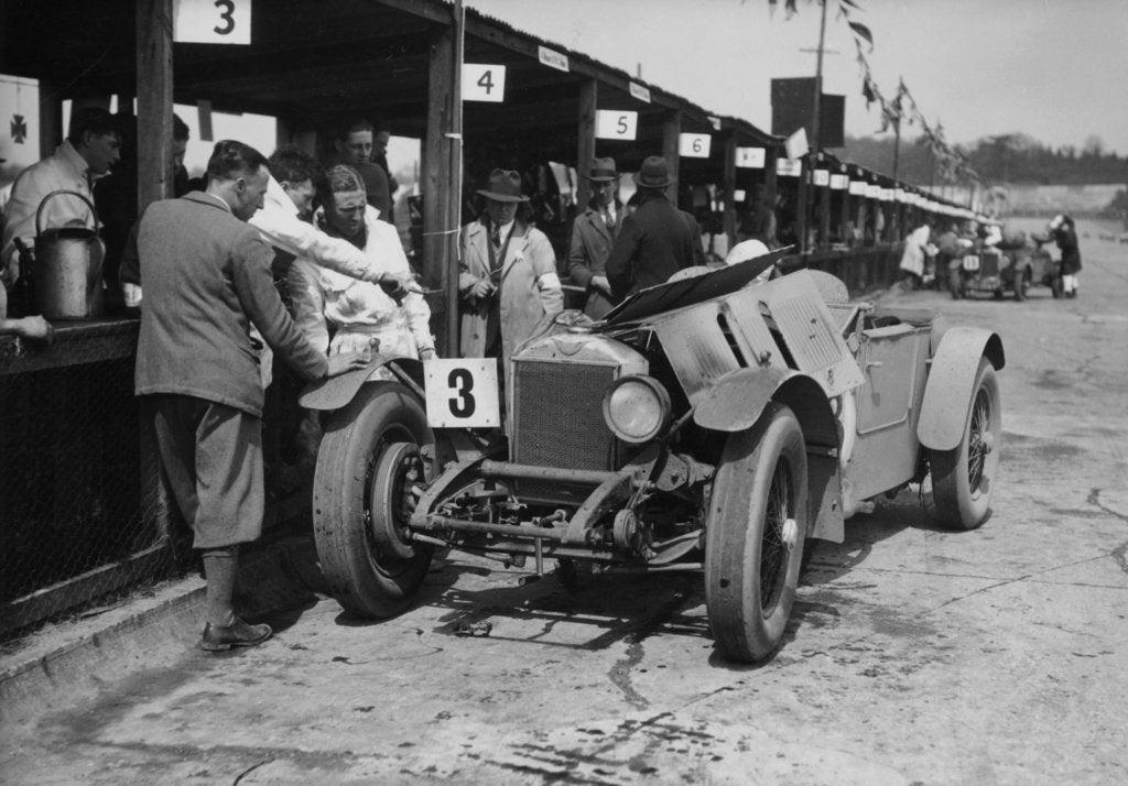 Detail of Dudley Froy with the 4.5 litre Invicta S type, at Brooklands, Surrey, 1931 by Unknown