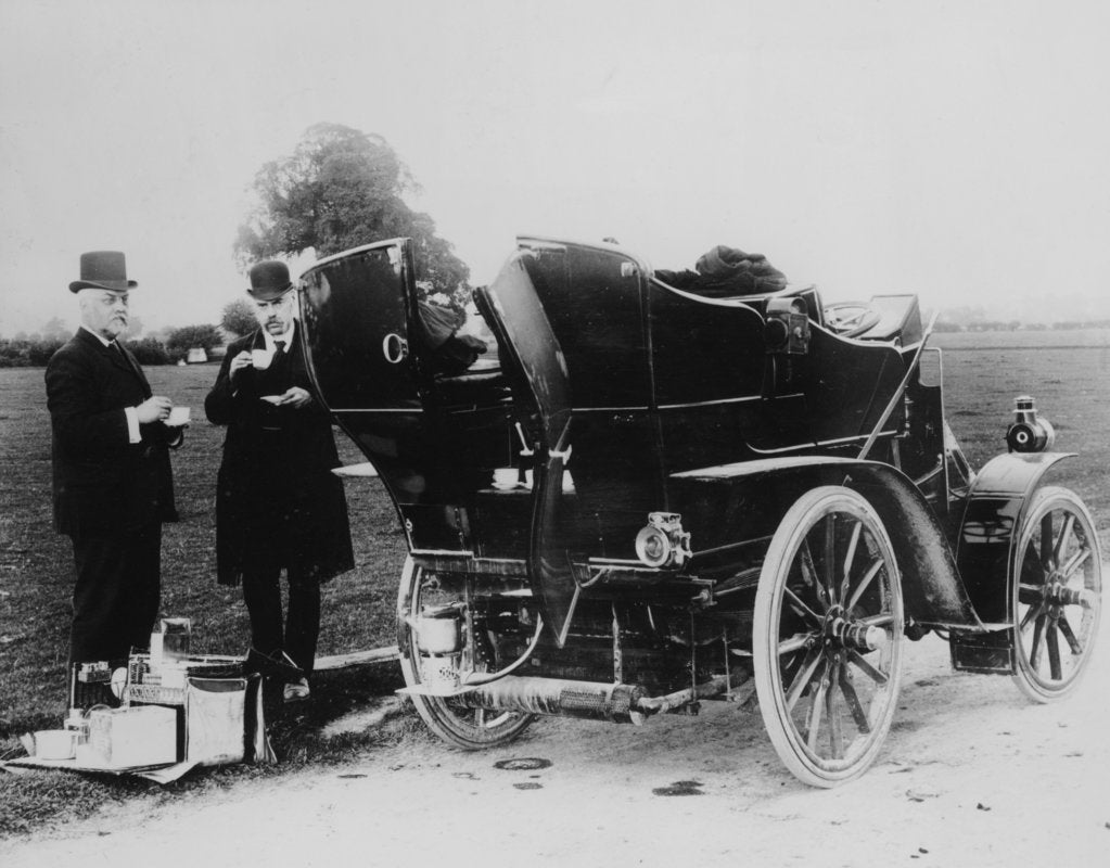 Detail of Men having tea beside a 1901 Panhard, (c1901?) by Unknown