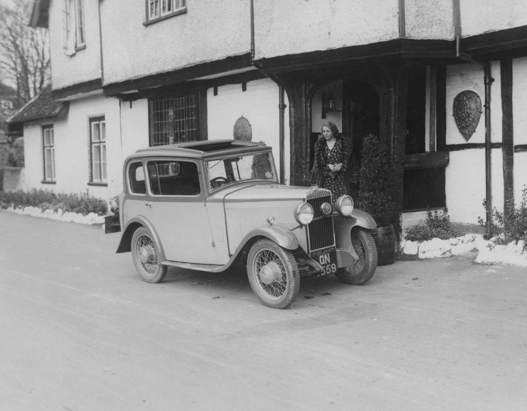 Detail of 1931 Triumph Scorpion outside the Bell Inn, Hurley, Berkshire, (c1931?) by Unknown