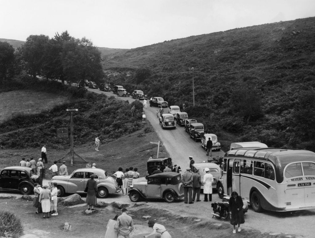 Detail of Crowded road at Dartmeet, Devon, c1951 by Unknown