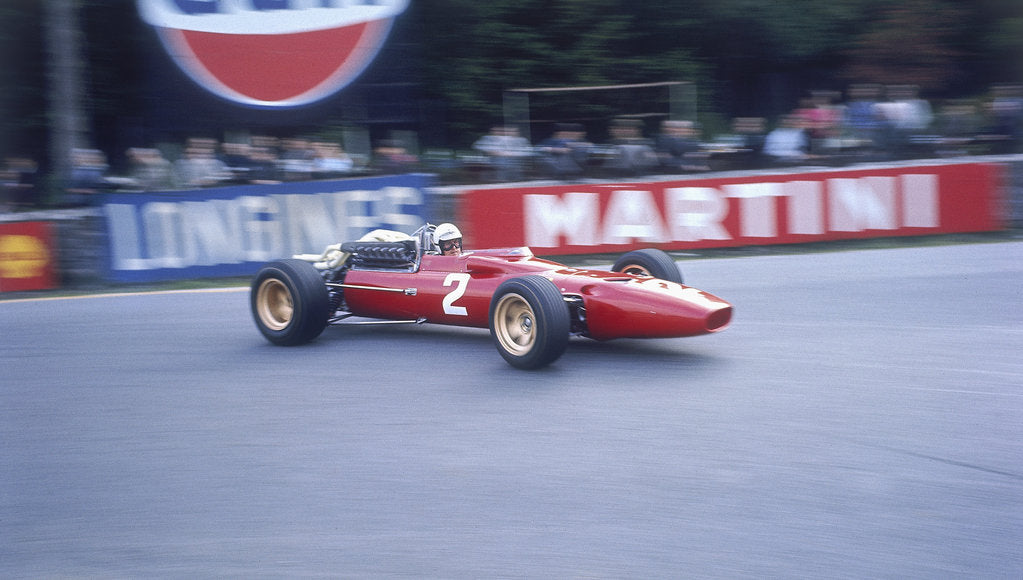 Detail of Ludovico Scarfiotti driving a Ferrari, Belgian GP, Spa-Francorchamps, 1967 by Unknown