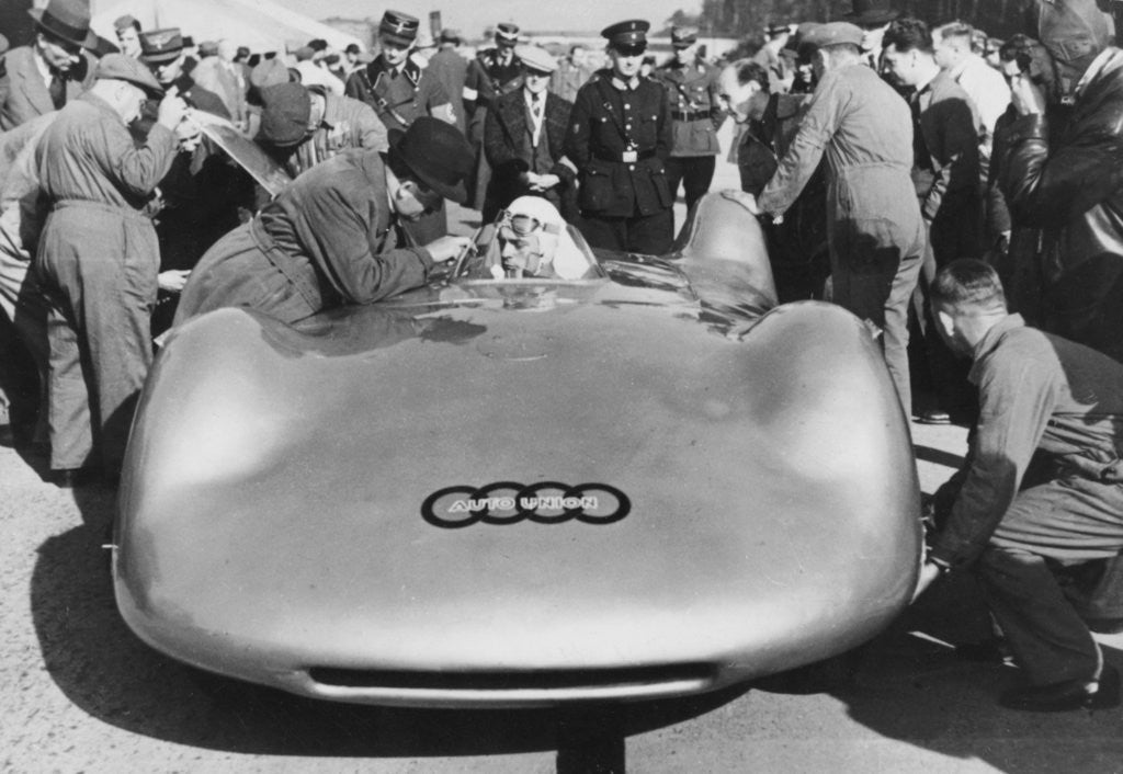 Detail of Bernd Rosemeyer and Ferdinand Porsche with Auto Union by Anonymous