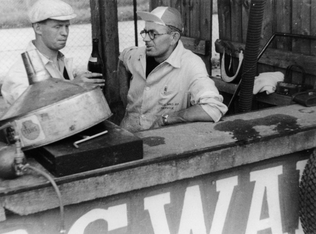 Detail of Motor racing mechanics, 1953 by Unknown